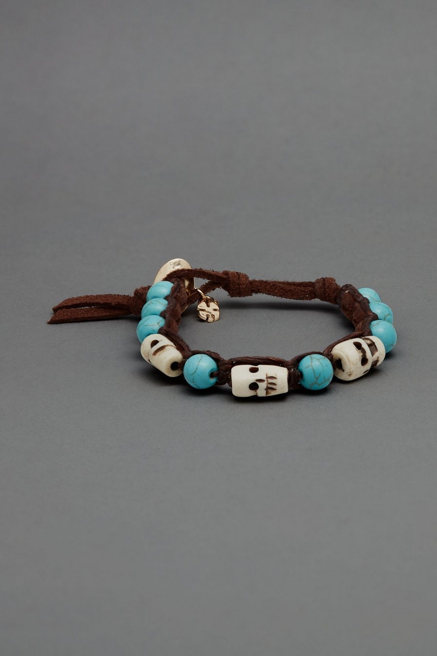 turquoise and carved skull wrap bracelet